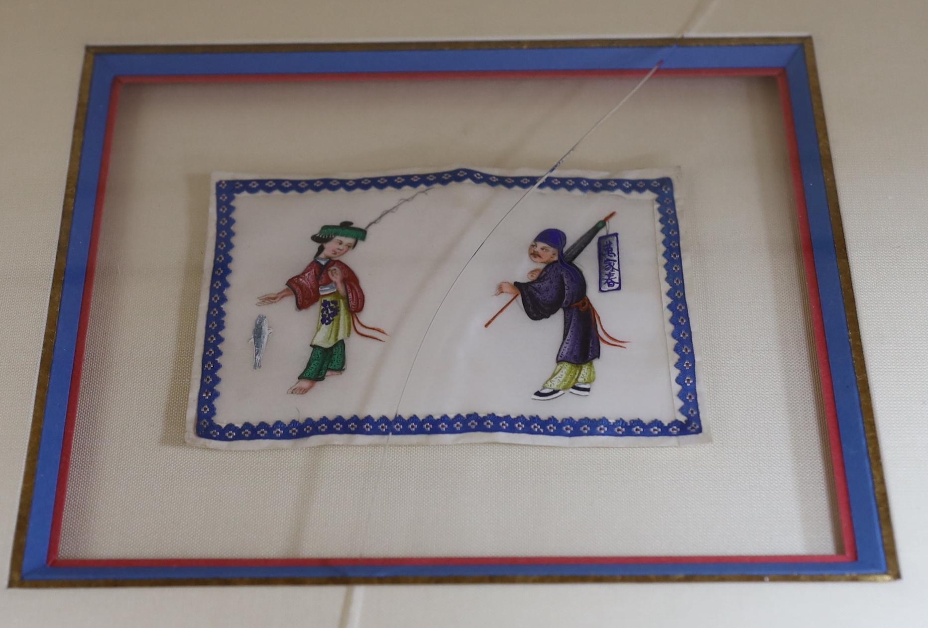 Chinese School, five miniature pith paper paintings, figures, each 8 x 11cm